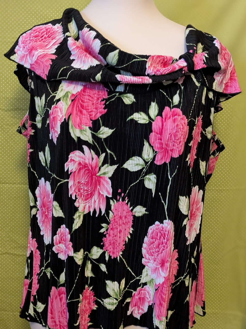 CDW Black Floral Cowl Neck Women's Top in Pink Bloom
